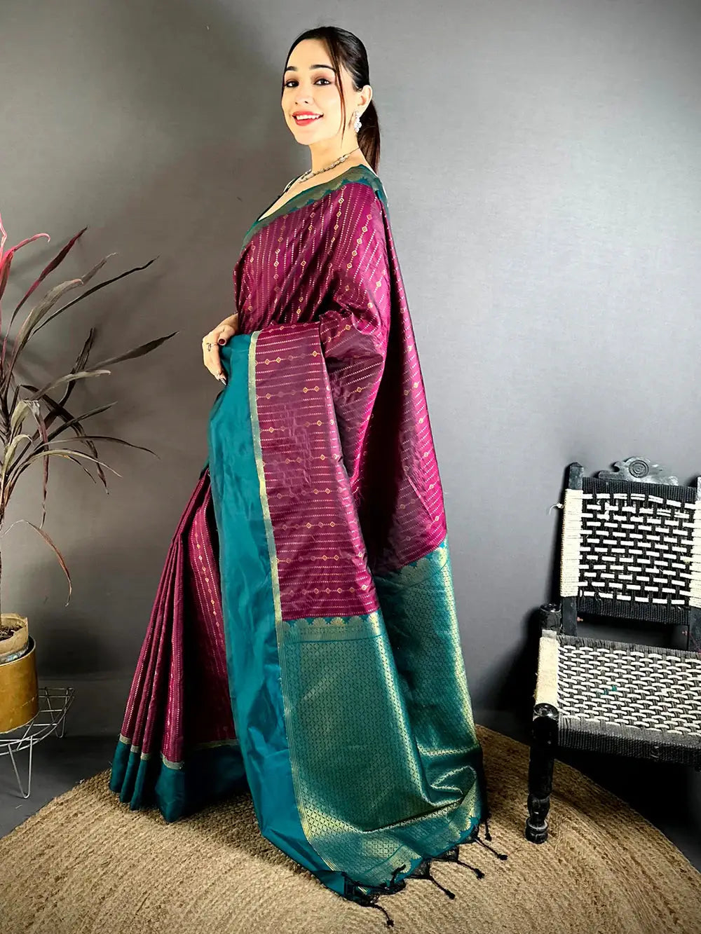 Wine Satin Bentex Border Soft Silk Pattu Saree