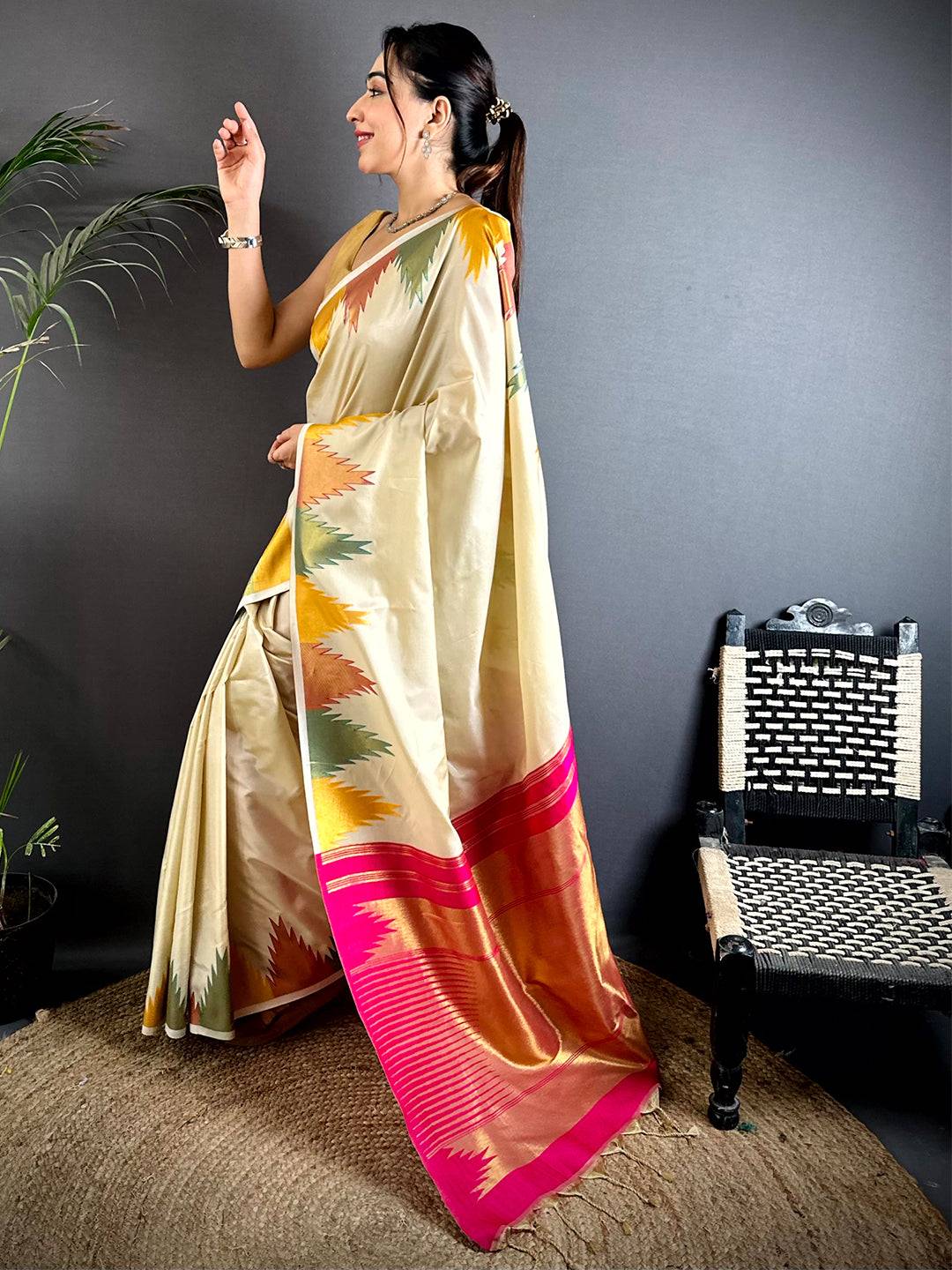 Chiku Copper Radiance Soft Silk Pattu Saree