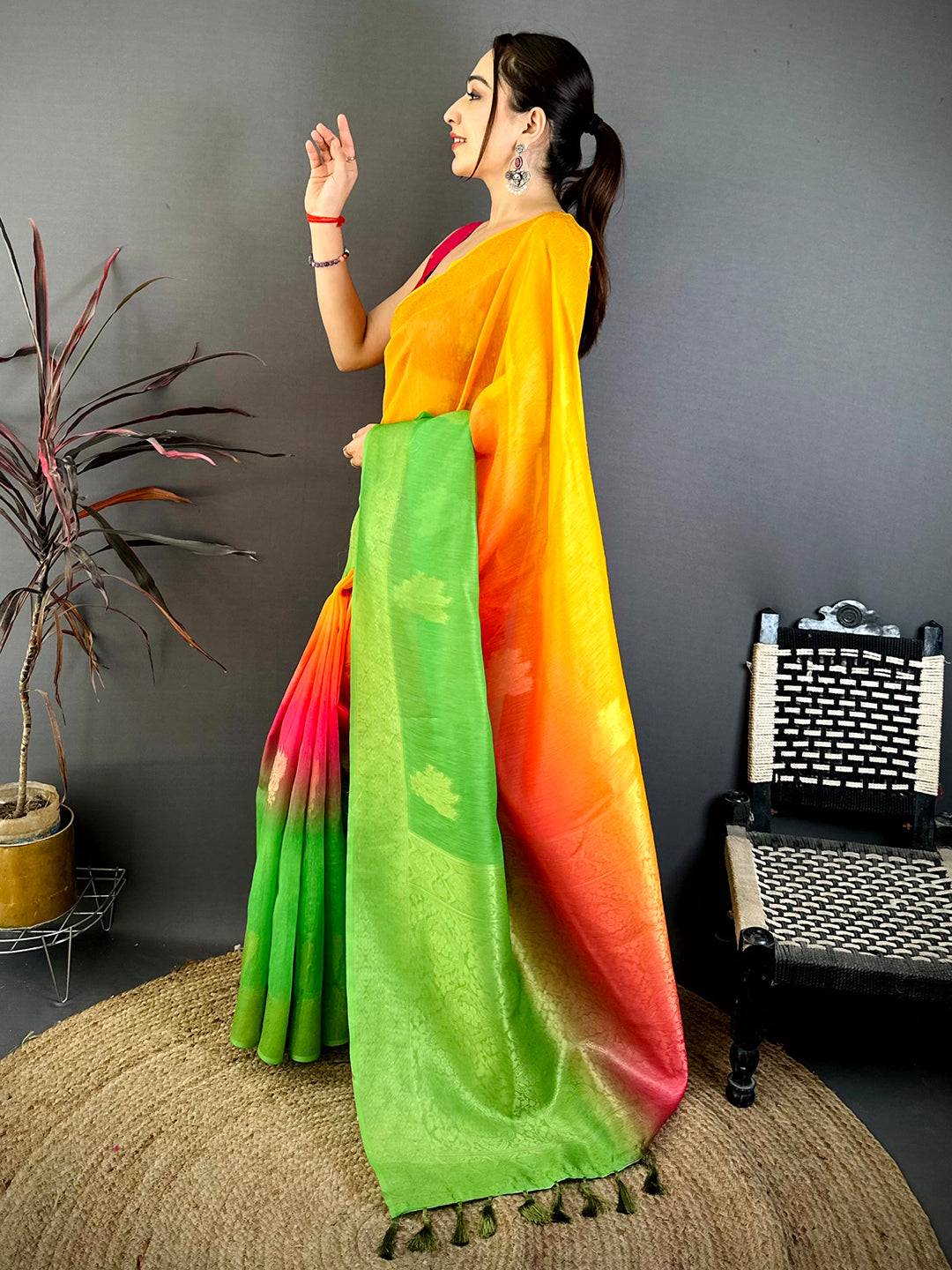 Royal Slub 4D Print Pallu Pattu Saree