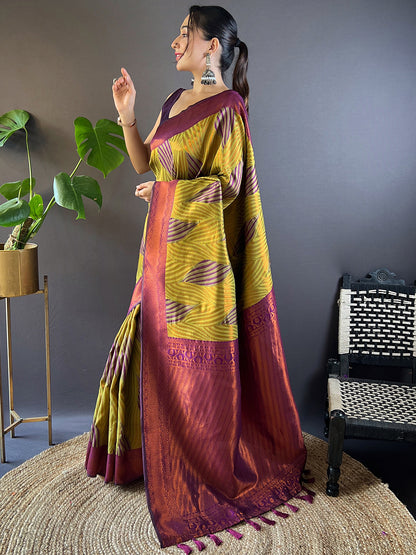 Green Tussar Silk Zari Weaving Ikkat Pattu Saree