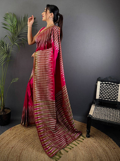 Peach Soft Silk Ikkat Zari Weaving Pattu Saree