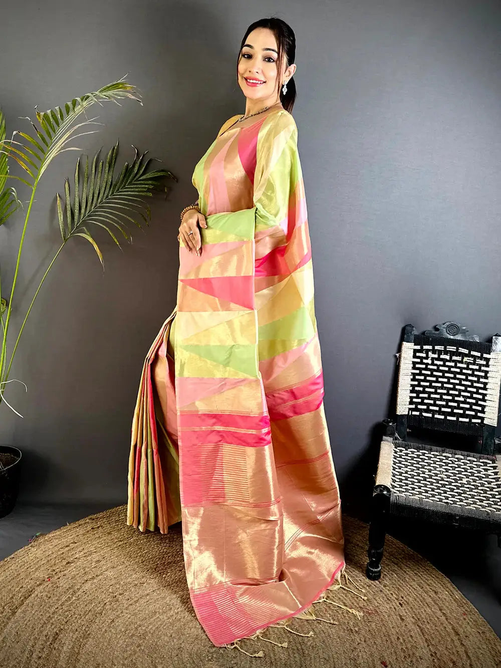 Multicolor Geometric Kanjivaram Silk Pattu Saree

