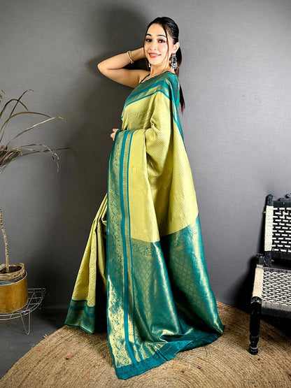 Artisan Banarasi Katan Contrast Border Pattu Saree