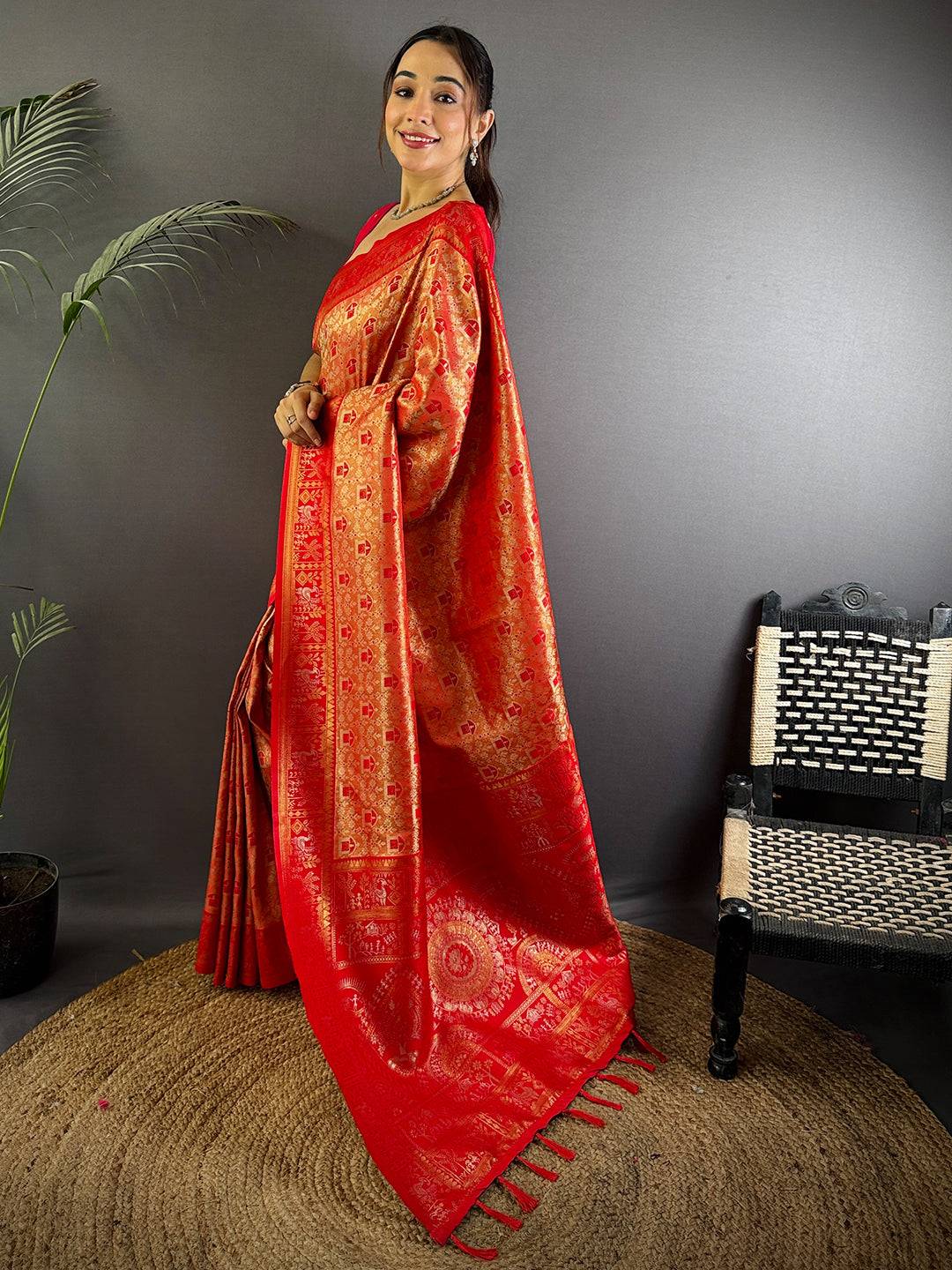Heritage Warli Gold Zari Dharamavaram Silk Pattu Saree