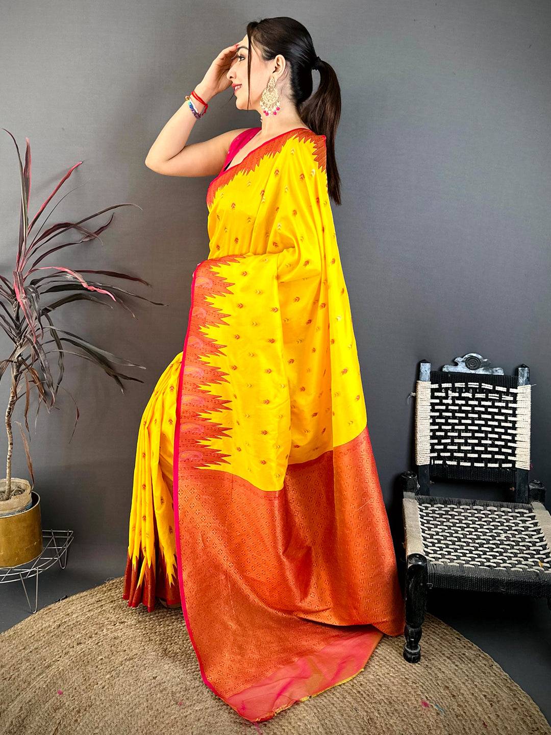Mustard Yellow Soft Silk Kanjivaram Pattu Saree