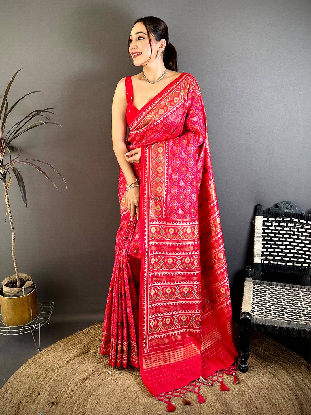 Radiant Semi Ikkat Patola Kanchi Zari Pattu Saree