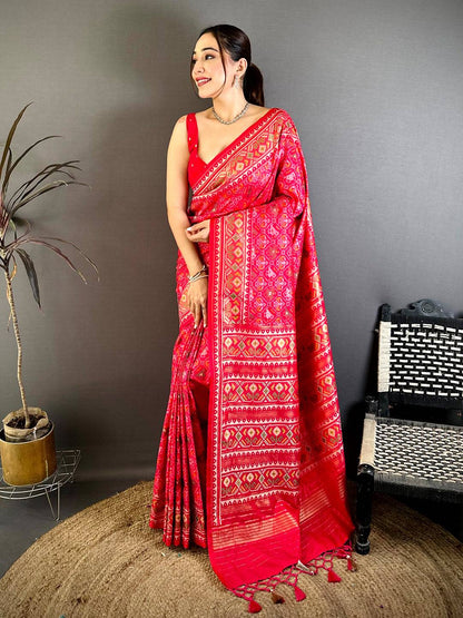 Radiant Semi Ikkat Patola Kanchi Zari Pattu Saree