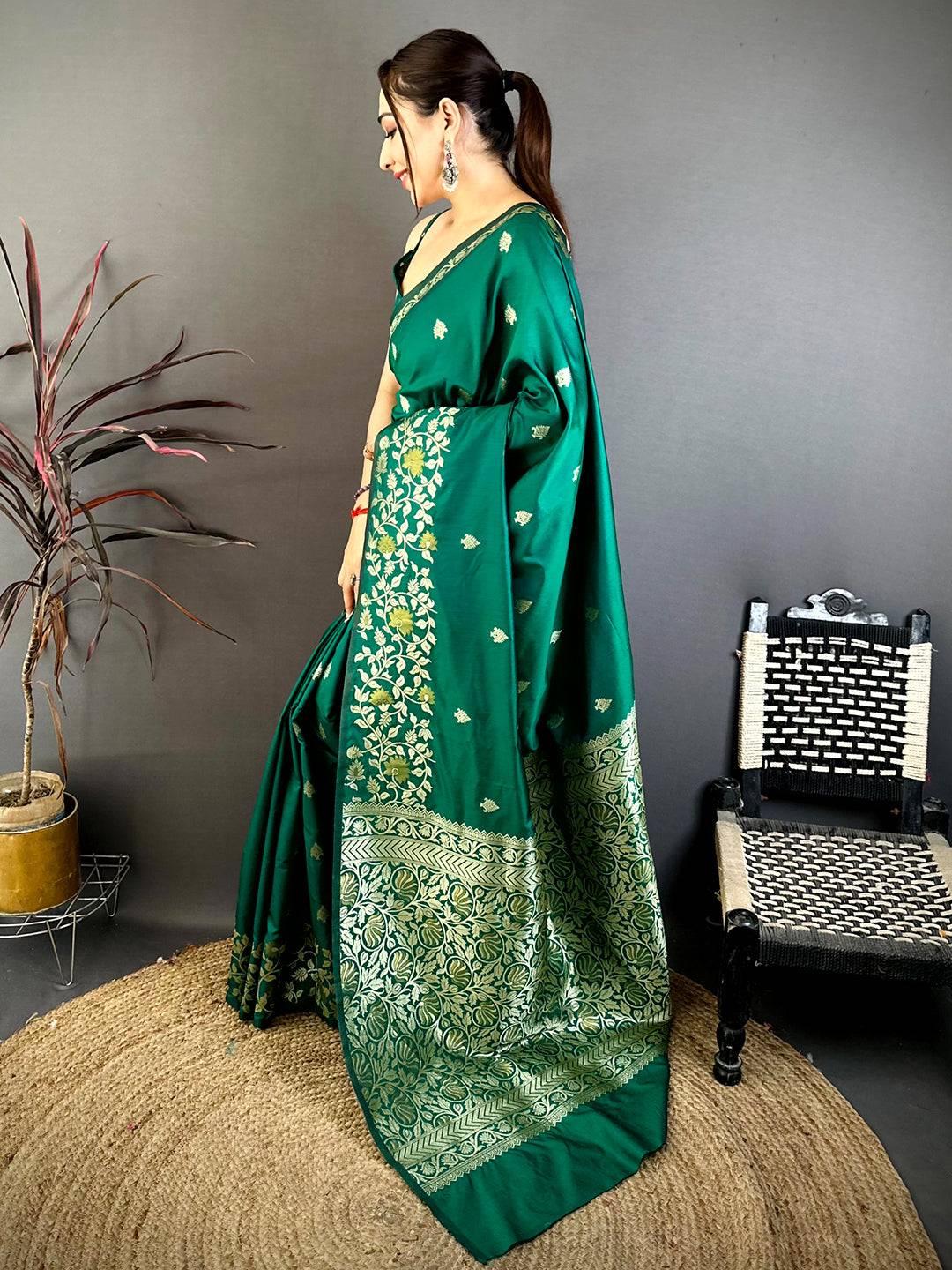 Emerald Green Soft Silk Kanjivaram Pattu Saree