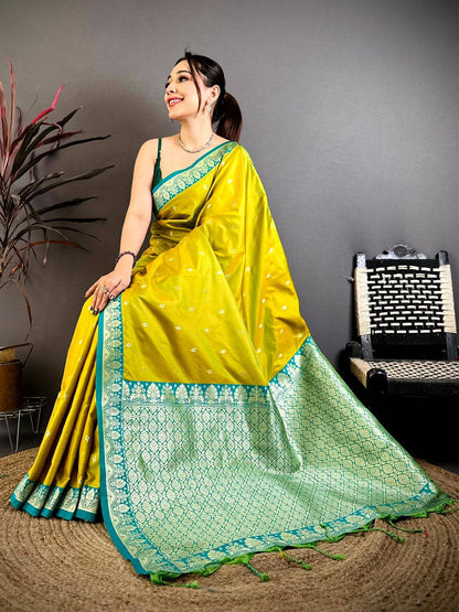 Lime Yellow Royal Gadwal Silk Pattu Saree