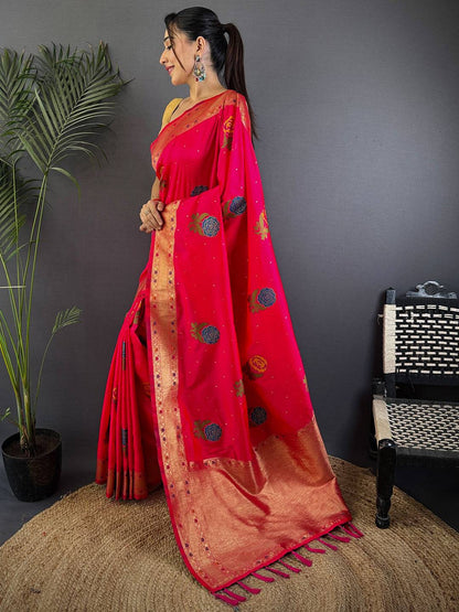 Pink Soft Silk Flowerport Minakari Pattu Saree