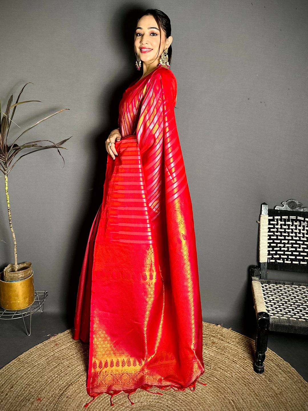 Pink Soft Silk Striped Weave Pattu Saree