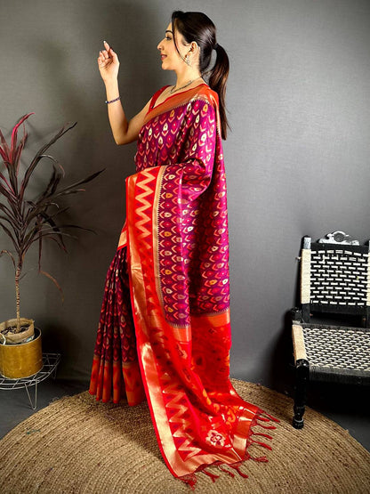 Maroon Double Ikkat Soft Silk Pattu Saree