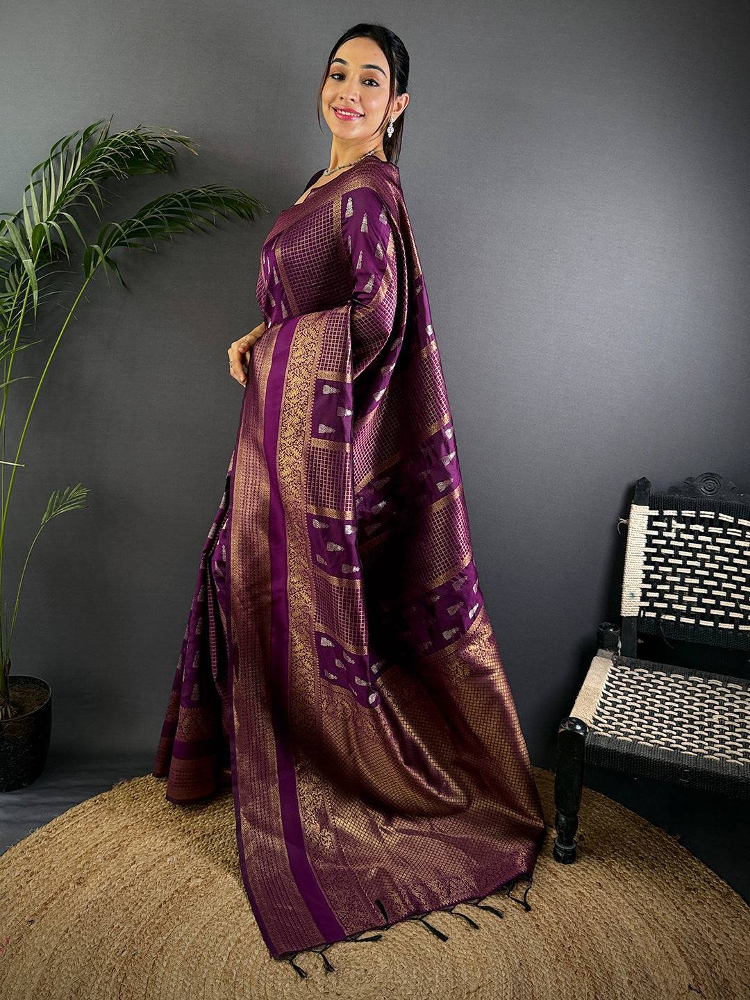 Regal Wine Banarasi Katan Silk Pattu Saree