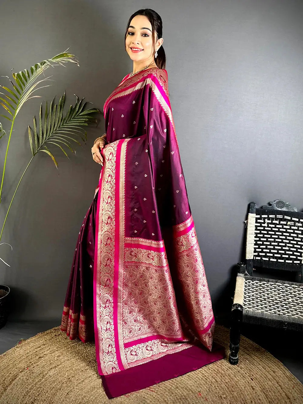 Magenta Soft Silk Kanjivaram Pattu Saree

