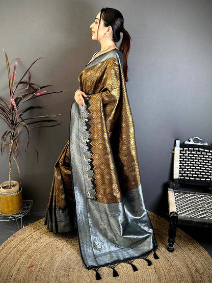 Heritage Brown Gold Zari Kanjivaram Pattu Saree