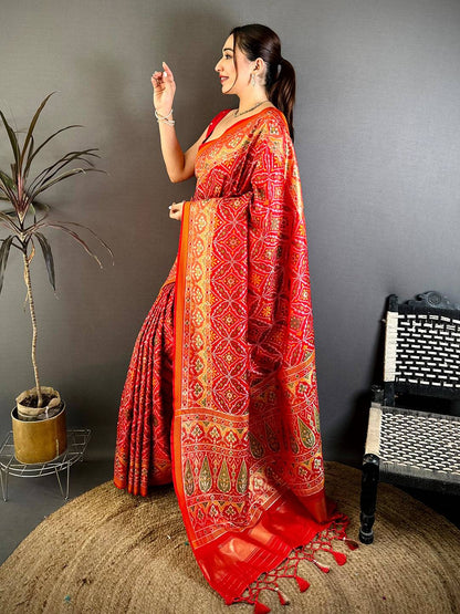 Classic Semi Ikkat Patola Kanchi Zari Pattu Saree