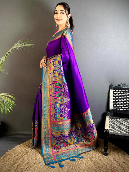 Purple Kashmiri Art Soft Silk Pattu Saree
