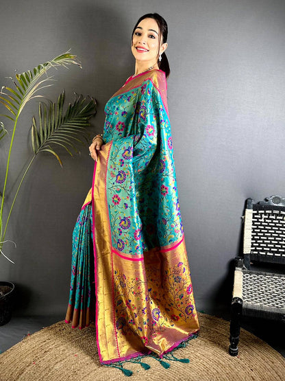 Rama Minakari Weave Soft Paithani Pattu Saree

