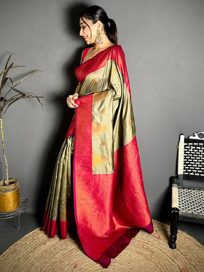 Olive Green Soft Silk Kanjivaram Pattu Saree