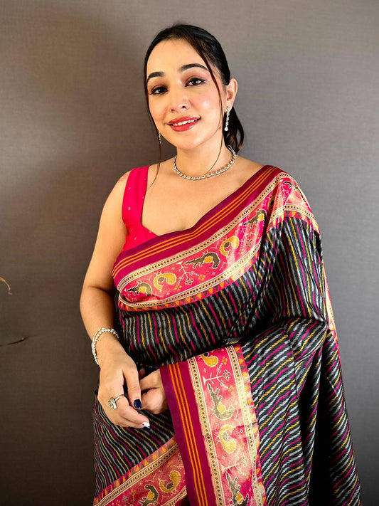Soft Silk Patola Minakari Zari Border Pattu Saree

