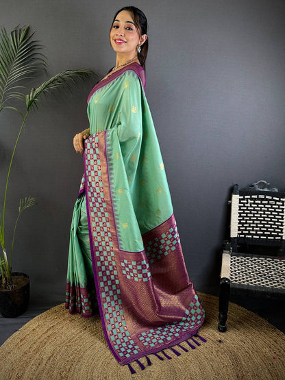 Royal Minakari Chess Border Soft Silk Pattu Saree