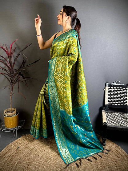 Classic Green Ikkat Soft Silk Pattu Saree