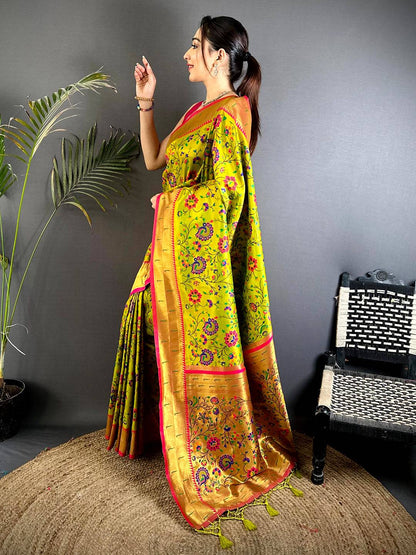Green Minakari Weave Soft Paithani Pattu Saree

