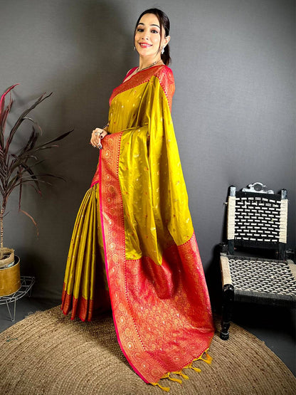 Gold Minakari Butti Zari Tissue Pattu Saree