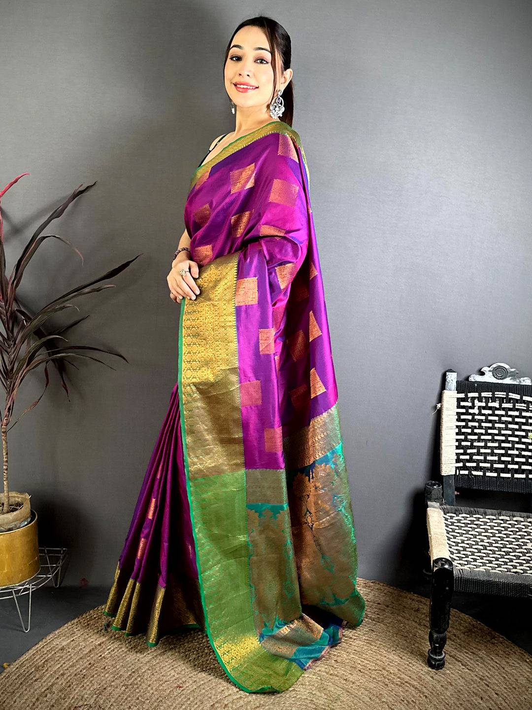 Opulent Copper Zari Banarasi Katan Silk Pattu Saree

