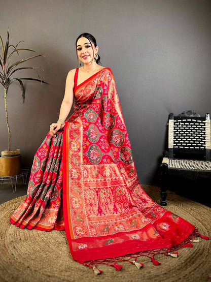 Red Patola Weave Soft Semi Silk Pattu Saree