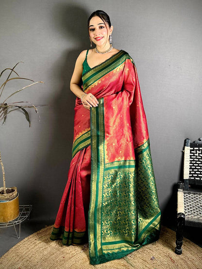 Red Banarasi Katan Silk Gadwal Zari Pattu Saree