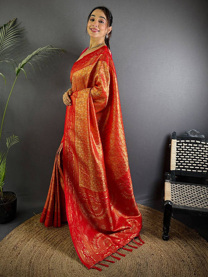 Opulent Warli Gold Zari Dharamavaram Silk Pattu Saree