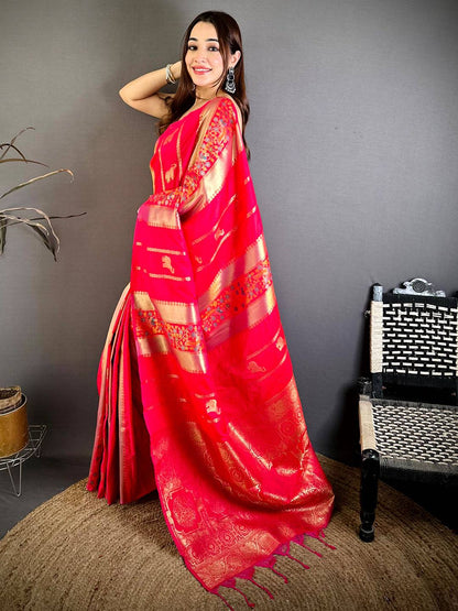 Artisan Gold Silver Zari Weaving Silk Pattu Saree