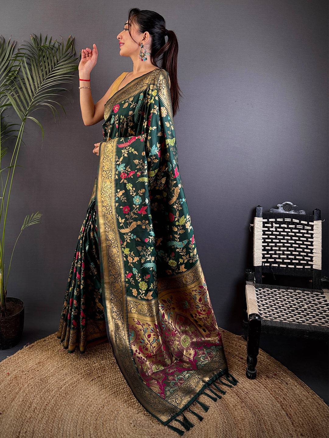 Green Kadi Minakari Banarasi Pattu Saree
