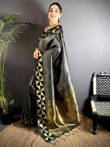 Black Sona Chandi Weave Katan Silk Pattu Saree