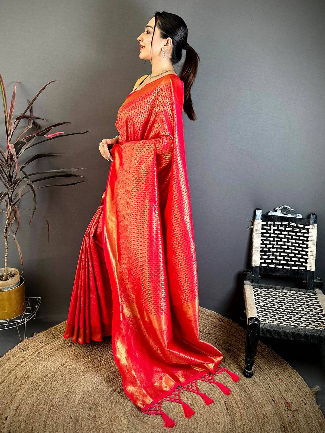 Radiant Rani Red Kanjivaram Zari Silk Pattu Saree