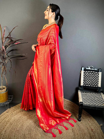 Radiant Rani Red Kanjivaram Zari Silk Pattu Saree