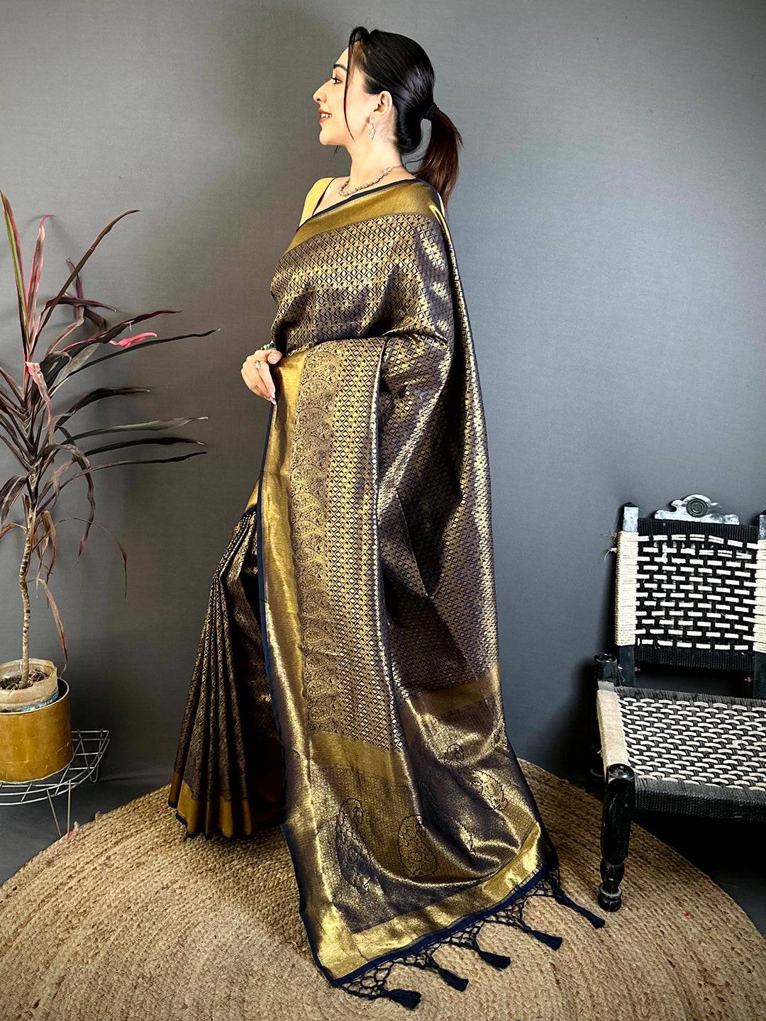 Radiant Black Kanjivaram Zari Silk Pattu Saree