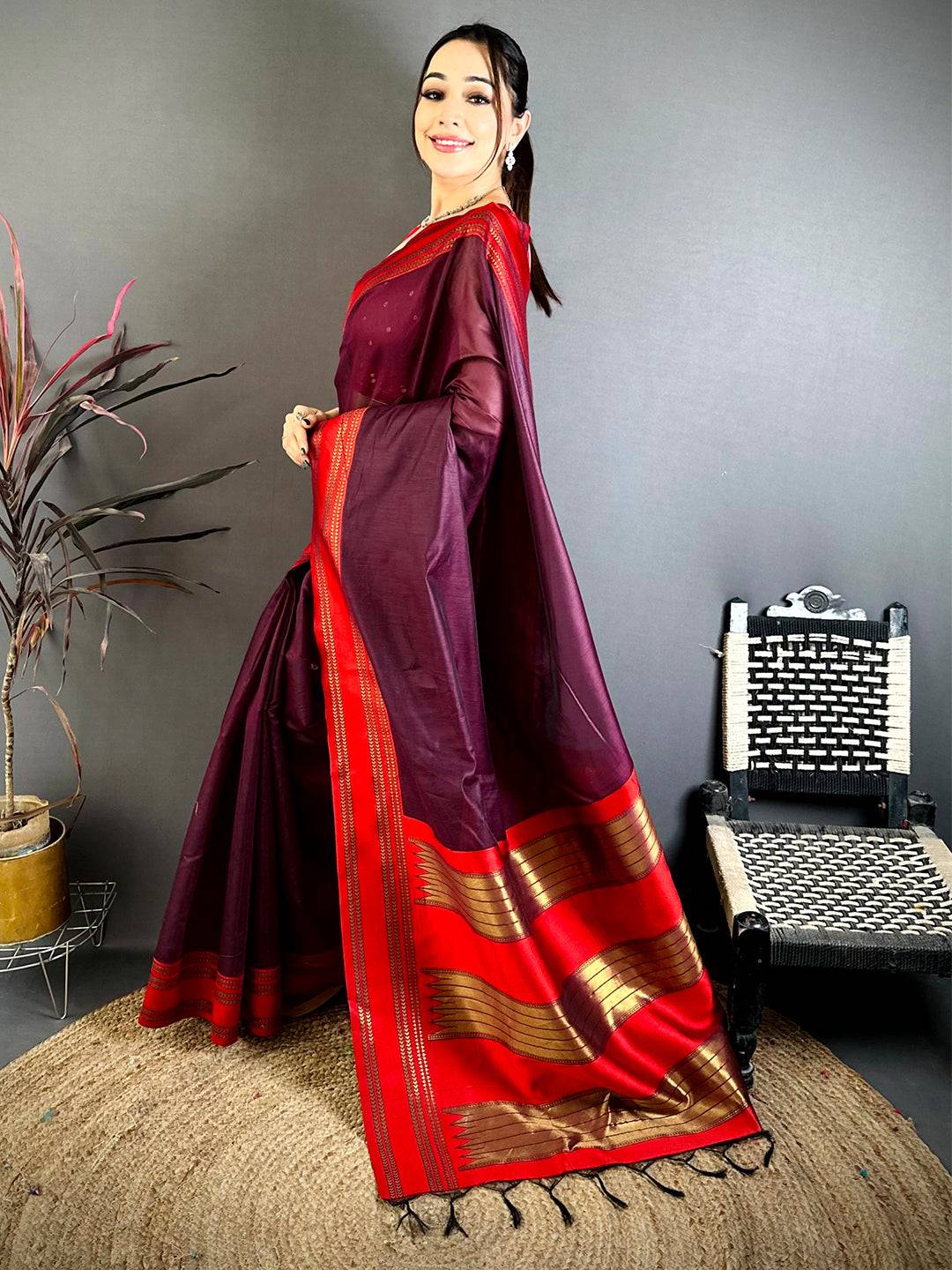 Regal Wine Banarasi Katan Silk Zari Pattu Saree


