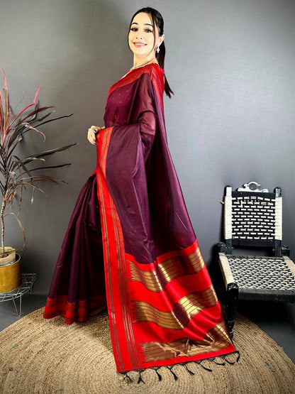 Regal Wine Banarasi Katan Silk Zari Pattu Saree

