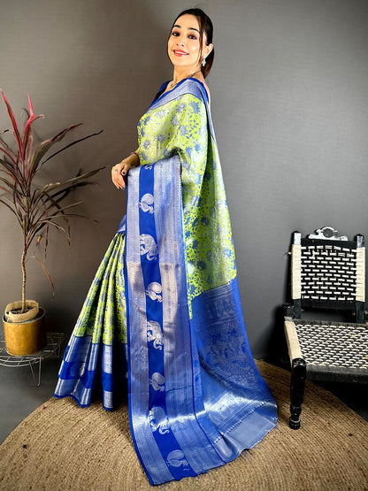 Lime Green Dharmavaram Double Ikkat Pattu Saree