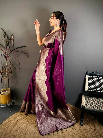 Wine Anmol Zari Banarasi Katan Silk Pattu Saree