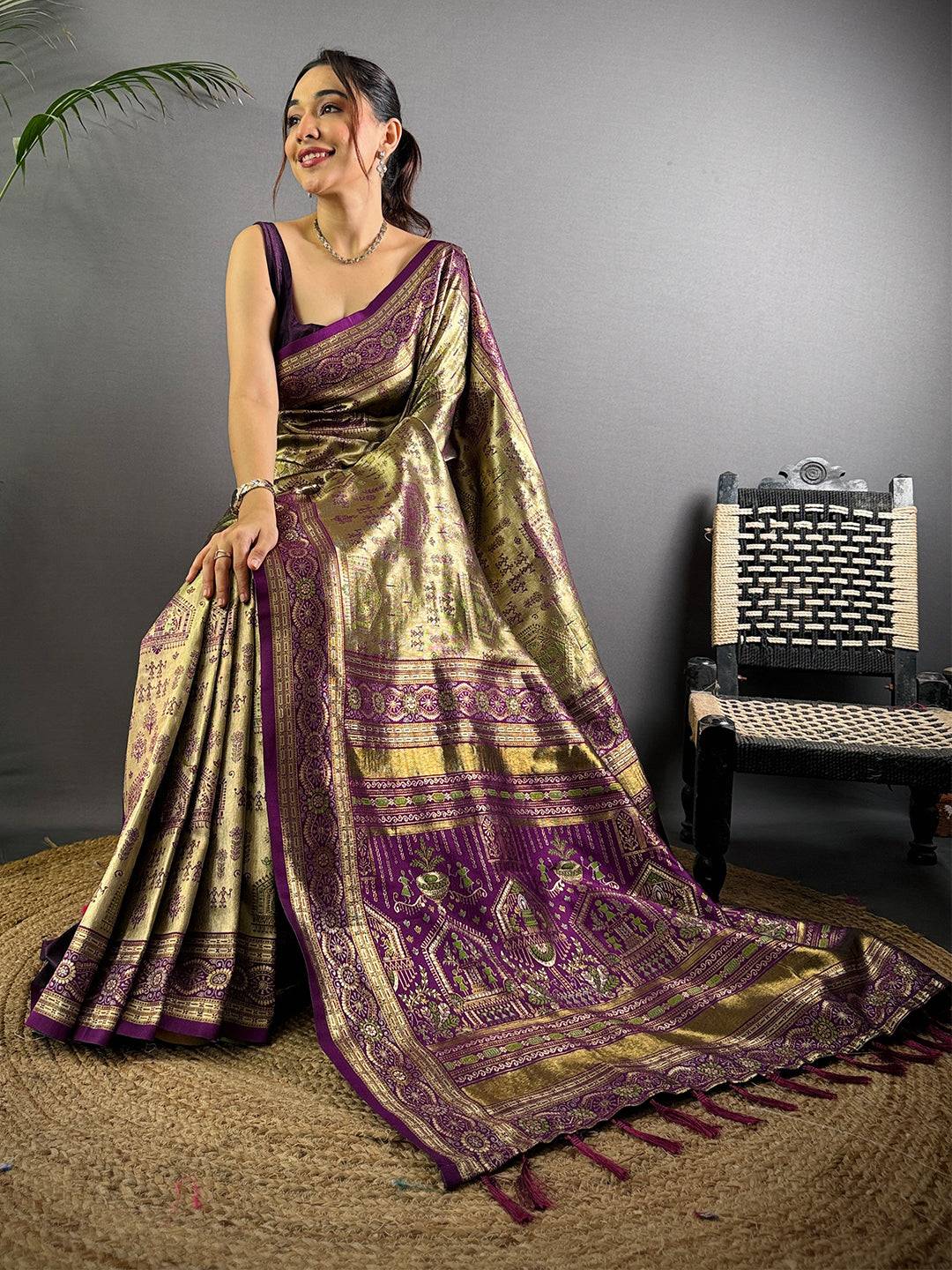 Artistry Warli Gold Zari Dharamavaram Silk Pattu Saree