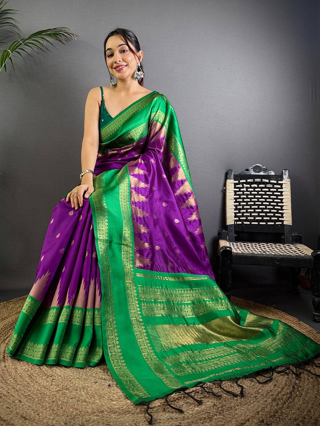 Rudraksha Temple Weave Katan Silk Pattu Saree
