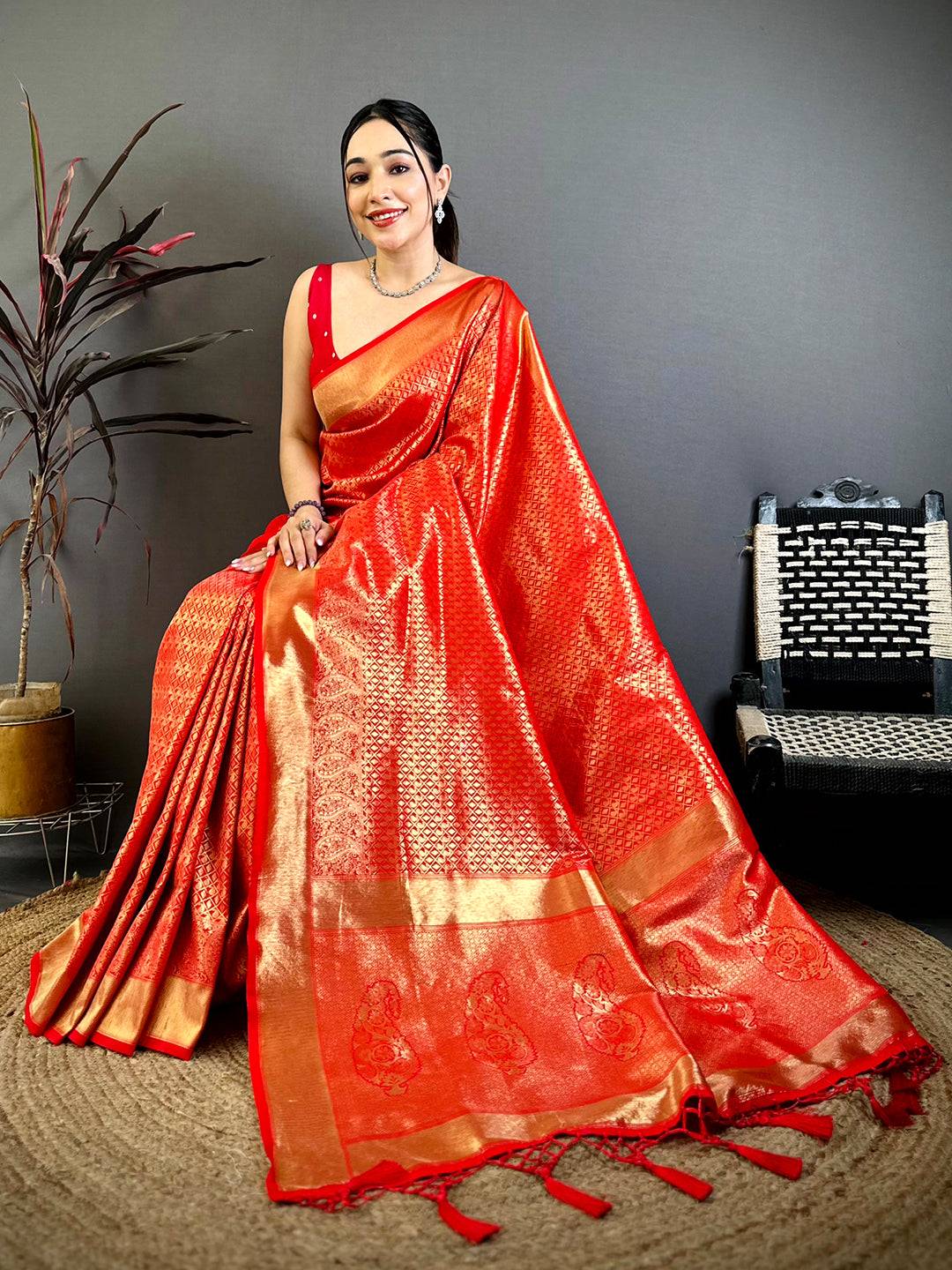 Radiant Red Kanjivaram Zari Silk Pattu Saree