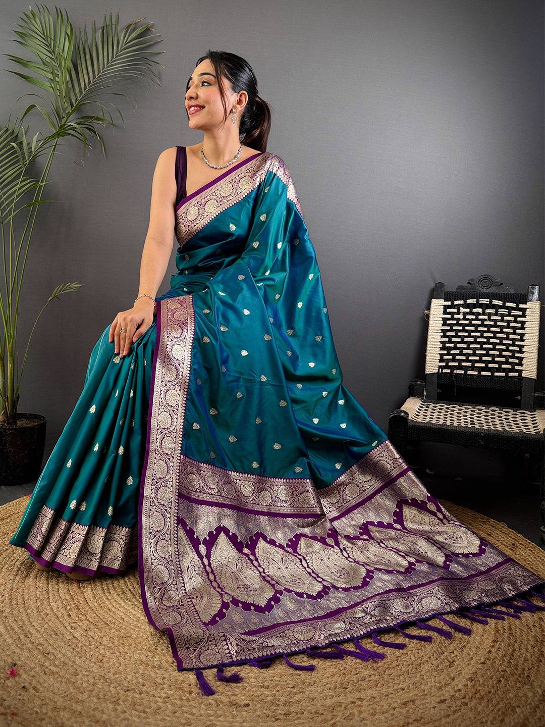 Teal Blue Soft Silk Feather Pattu Saree