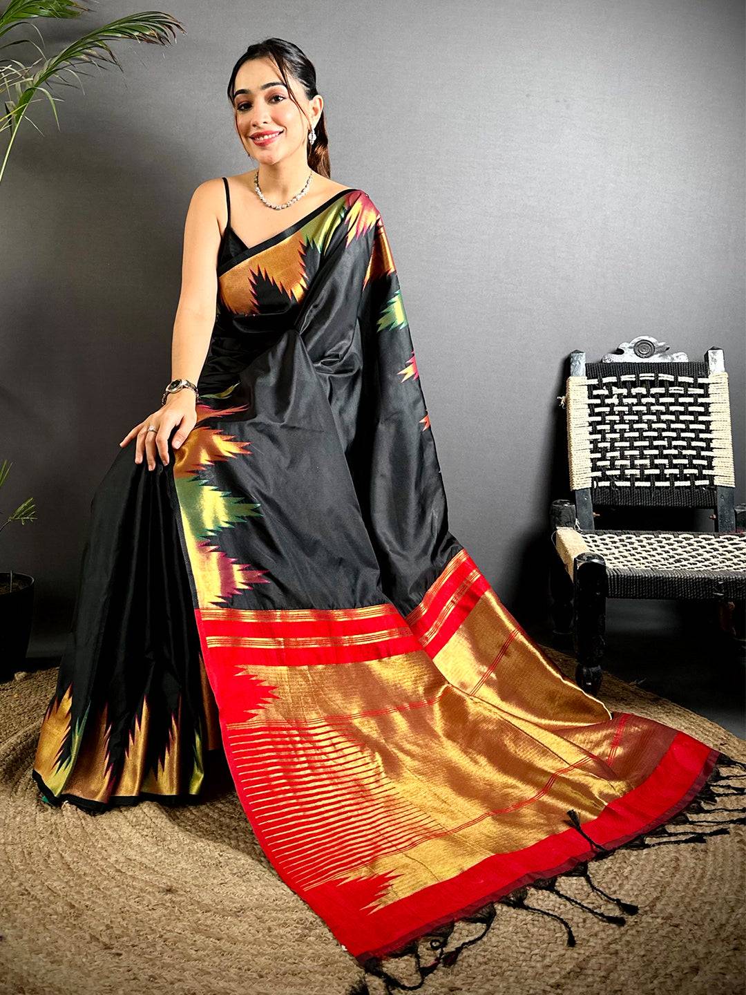 Black Copper Radiance Soft Silk Pattu Saree