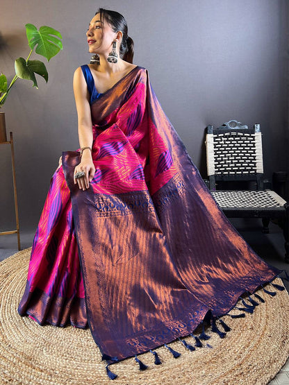 Rani Tussar Silk Zari Weaving Ikkat Pattu Saree