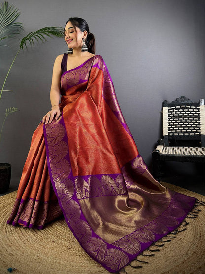 Rust Orange Banarasi Katan Silk Pattu Saree