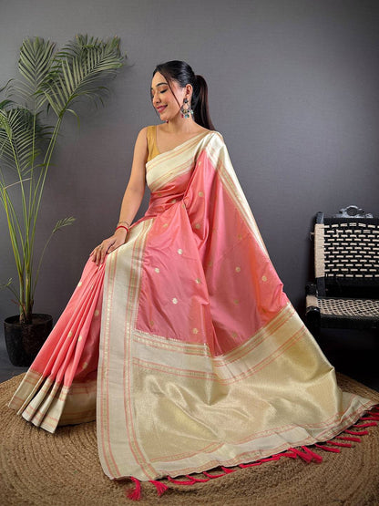 Radiant Peach Soft Silk Floral Butta Pattu Saree